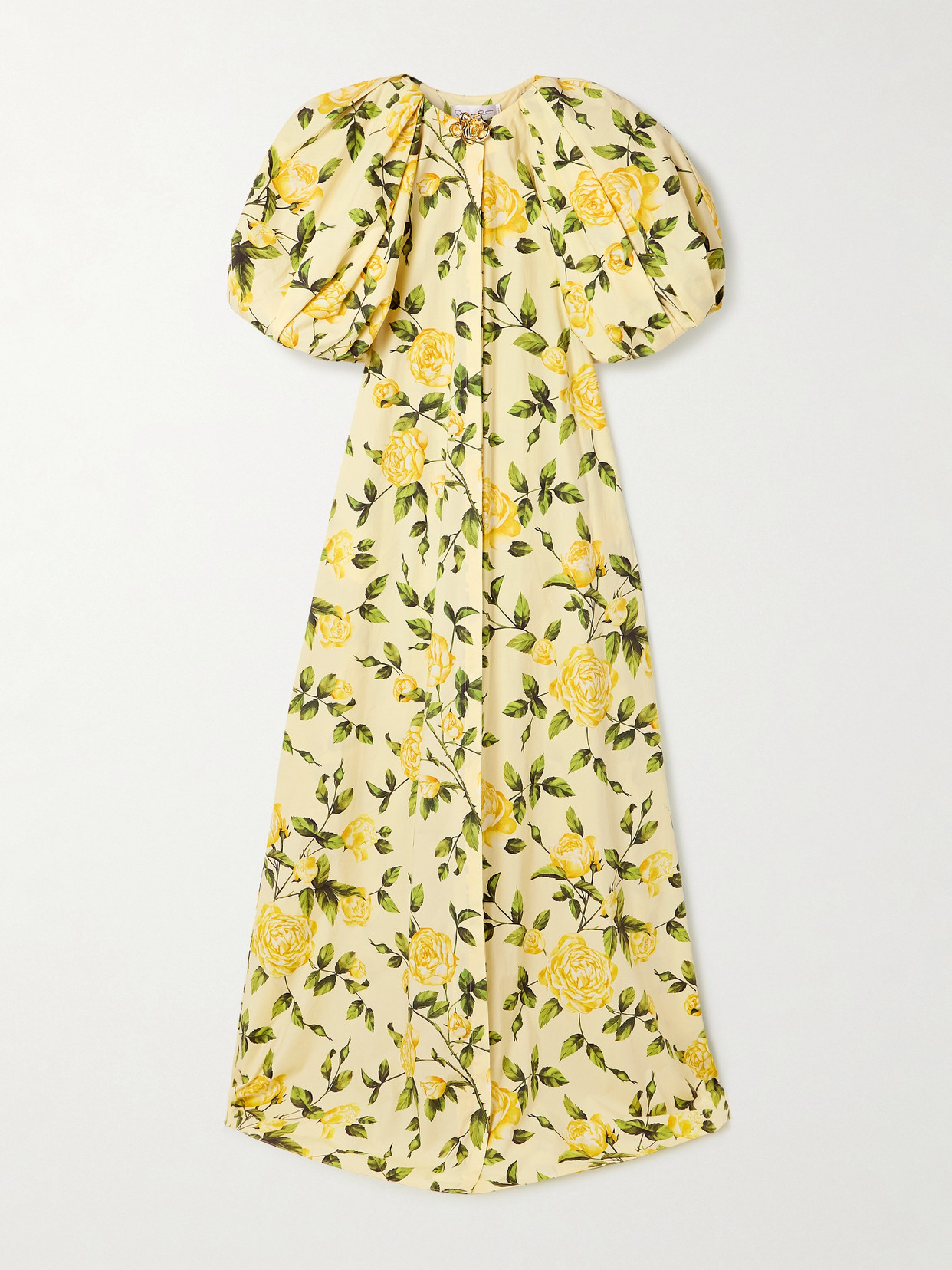Oscar De La Renta Embellished Gathered Floral-print Cotton-blend Poplin Gown In Yellow