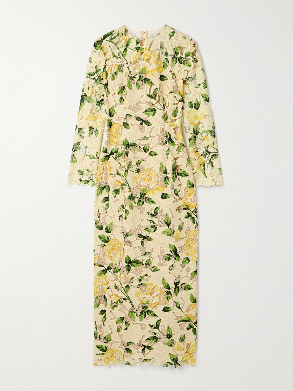 Oscar De La Renta Floral-print Guipure Lace Maxi Dress In Yellow