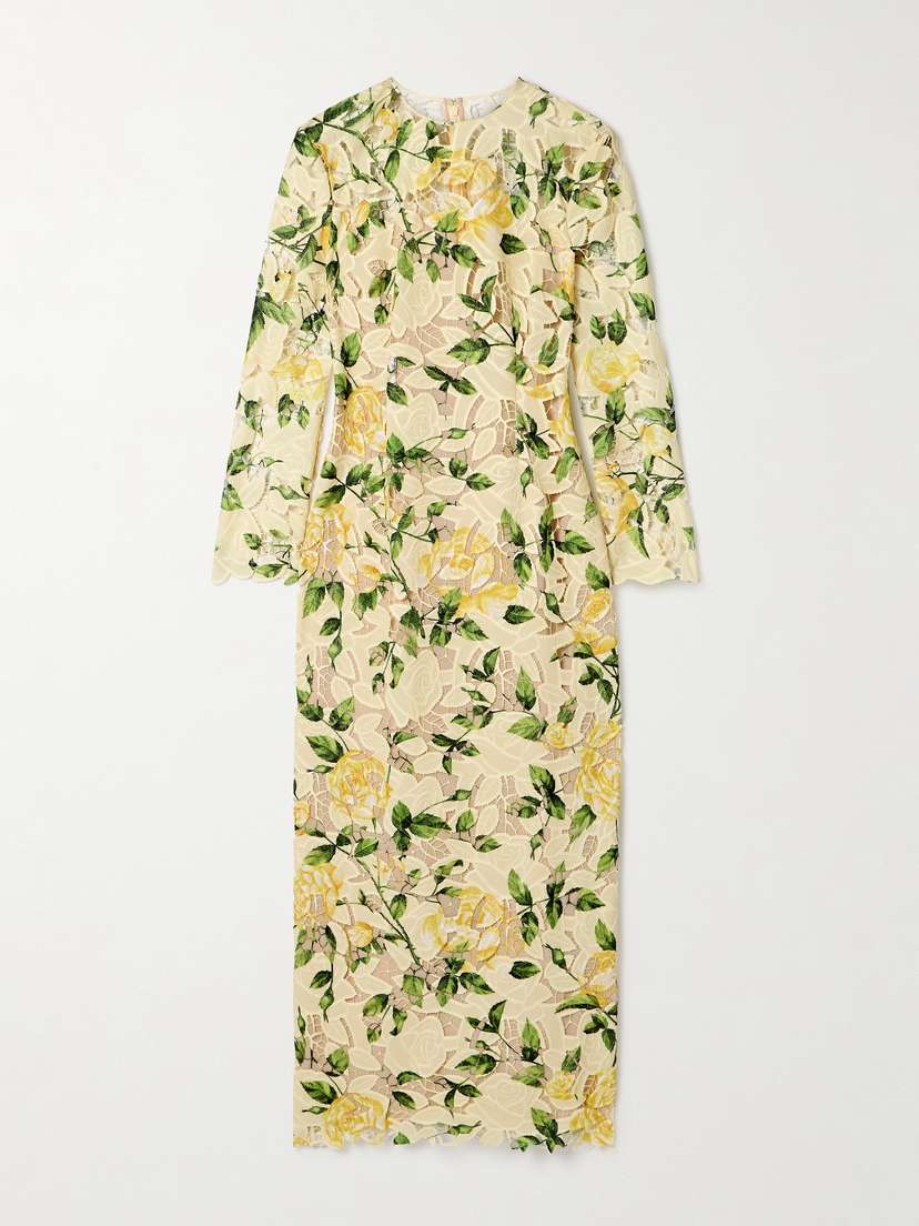 Oscar de la Renta Floral-print Guipure Lace Maxi Dress