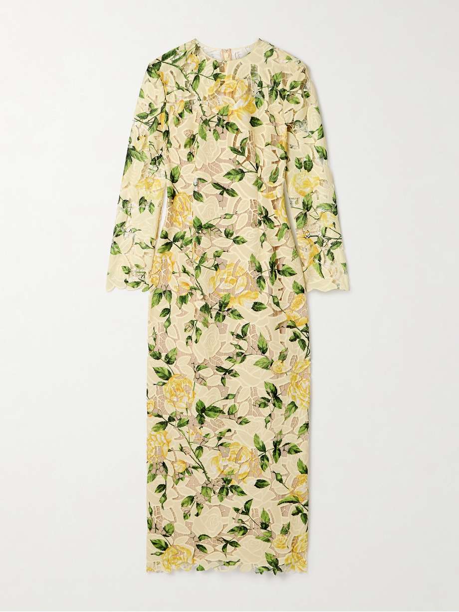 floral-print guipure lace maxi dress