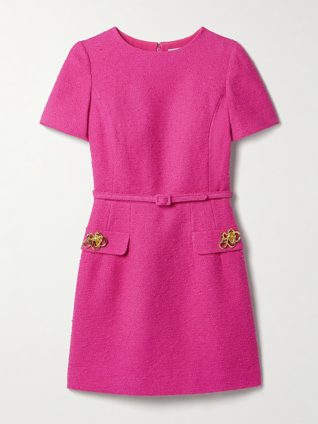 Oscar De La Renta Belted Embellished Cotton-blend Tweed Mini Dress In Pink