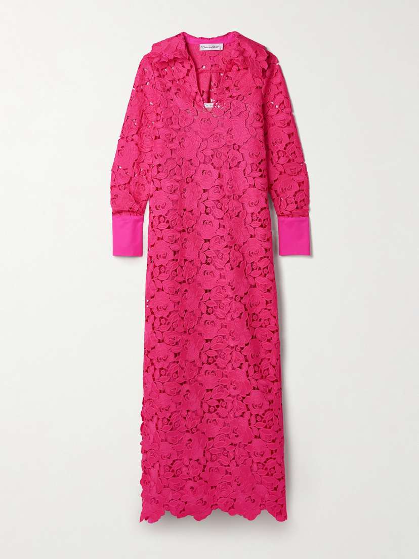 Oscar de la Renta Poplin-trimmed Guipure Lace Maxi Shirt Dress