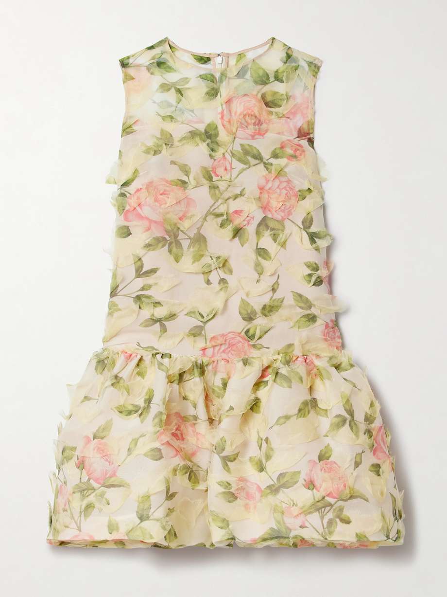 tiered floral-print silk-blend georgette mini dress