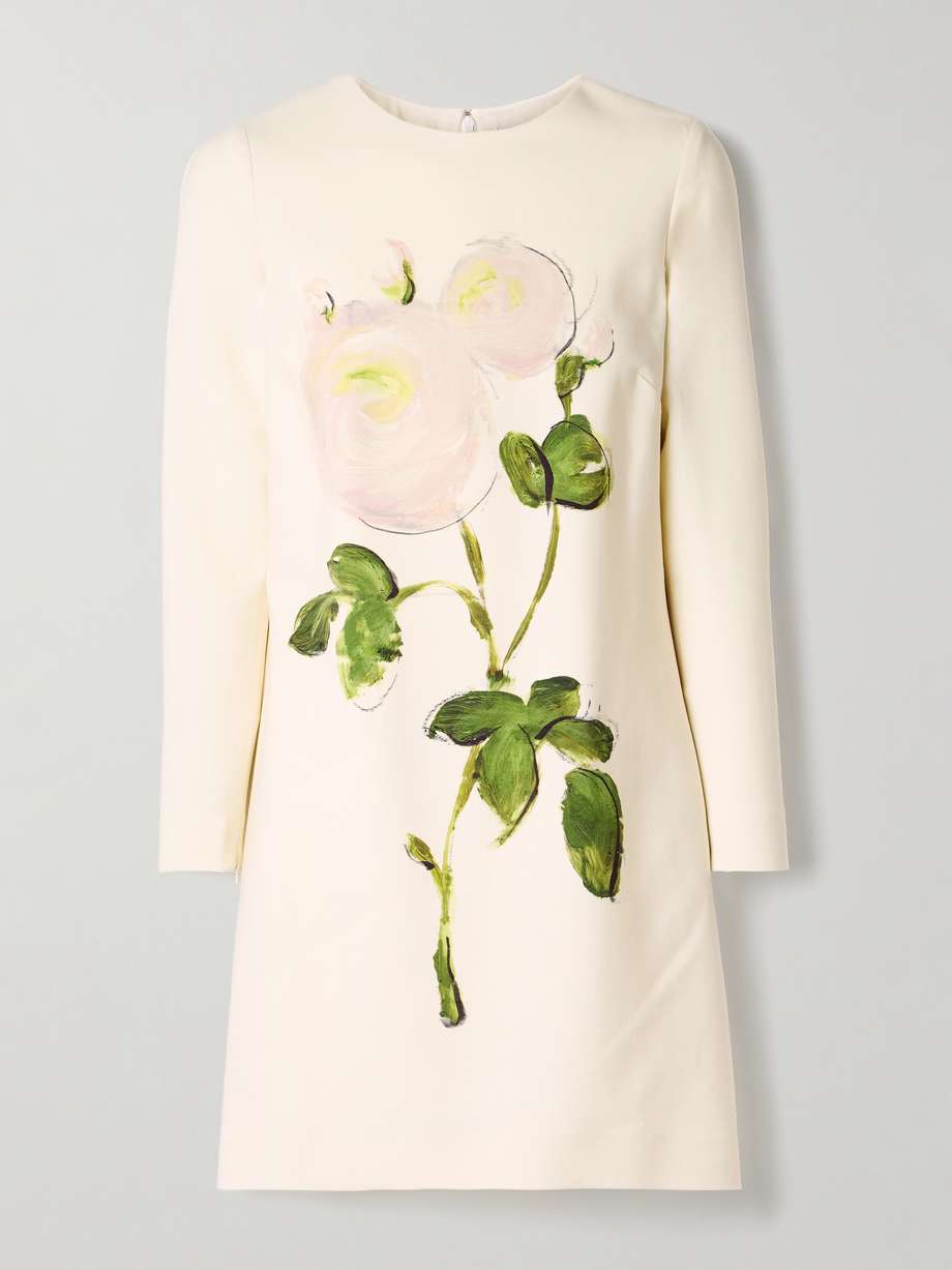 floral-print wool-blend crepe mini dress