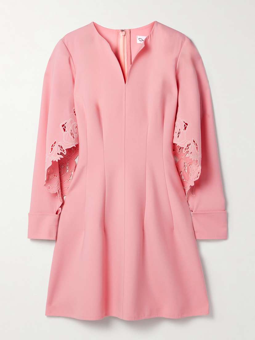 Oscar de la Renta Cutout Guipure Lace-trimmed Wool-blend Crepe Mini Dress