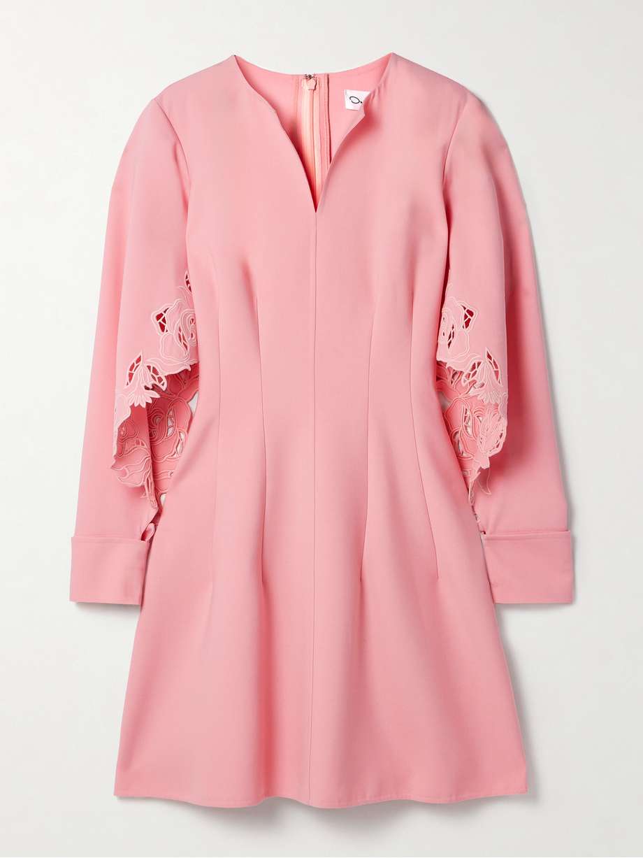 cutout guipure lace-trimmed wool-blend crepe mini dress