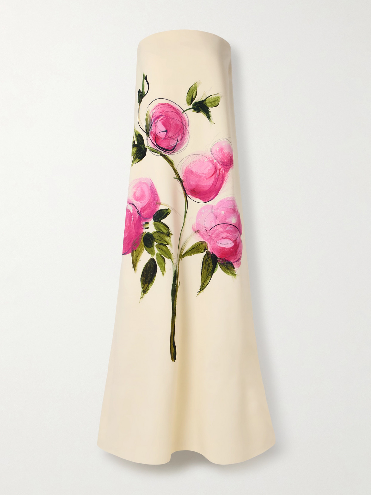 Oscar De La Renta Painted Roses Strapless Gown In White