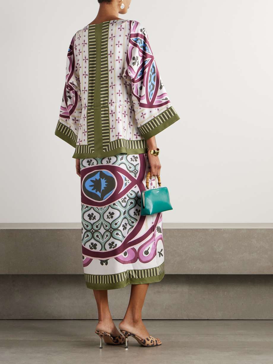 apericena printed silk-twill midi dress