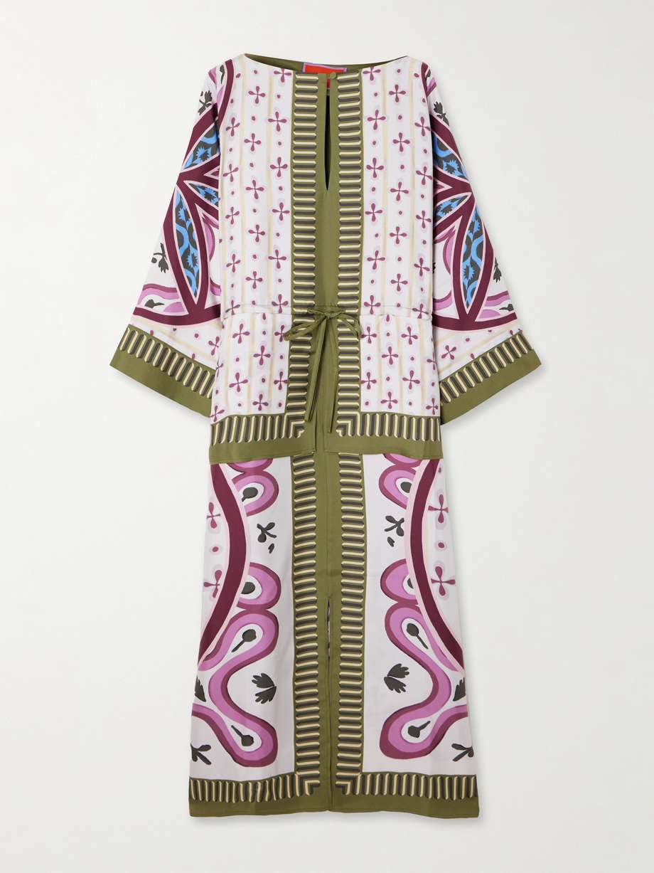apericena printed silk-twill midi dress