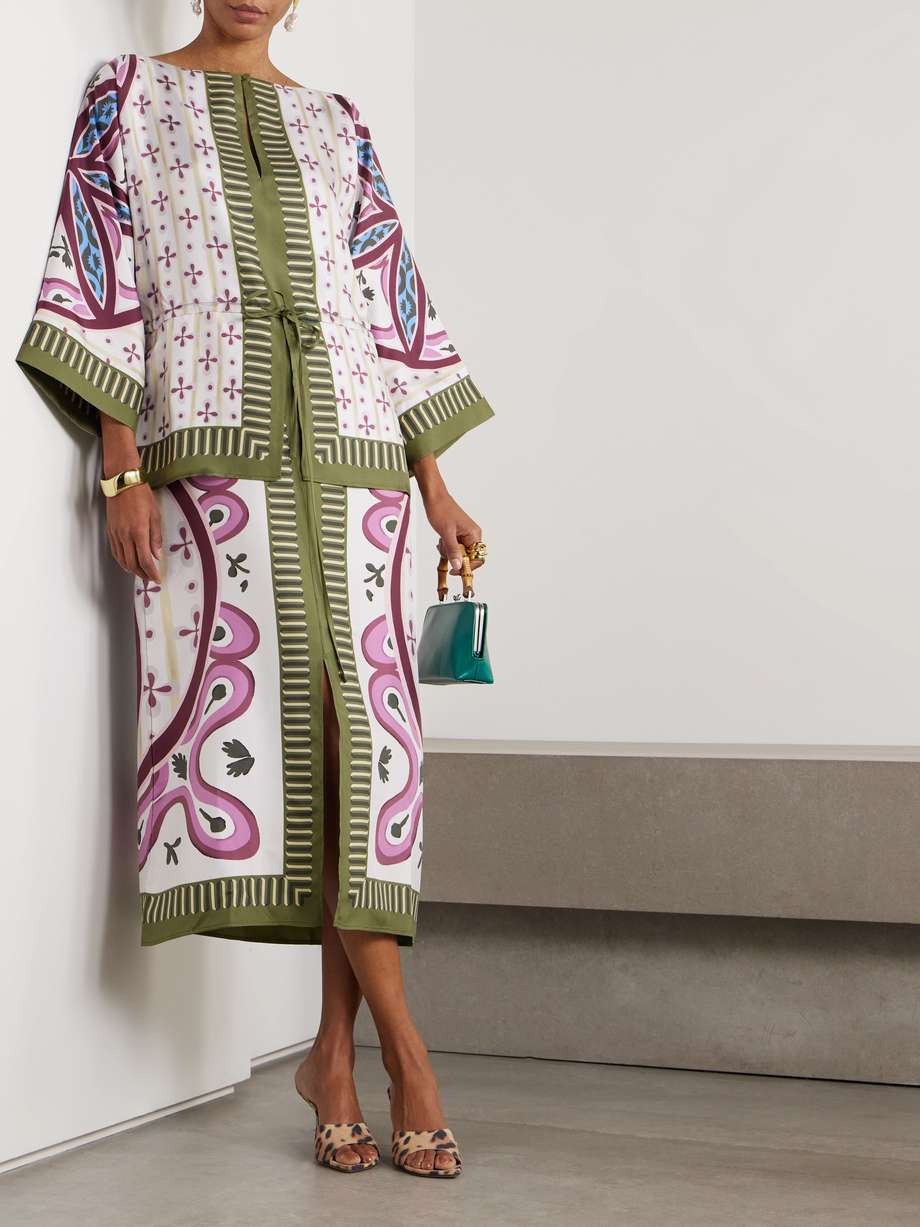 apericena printed silk-twill midi dress