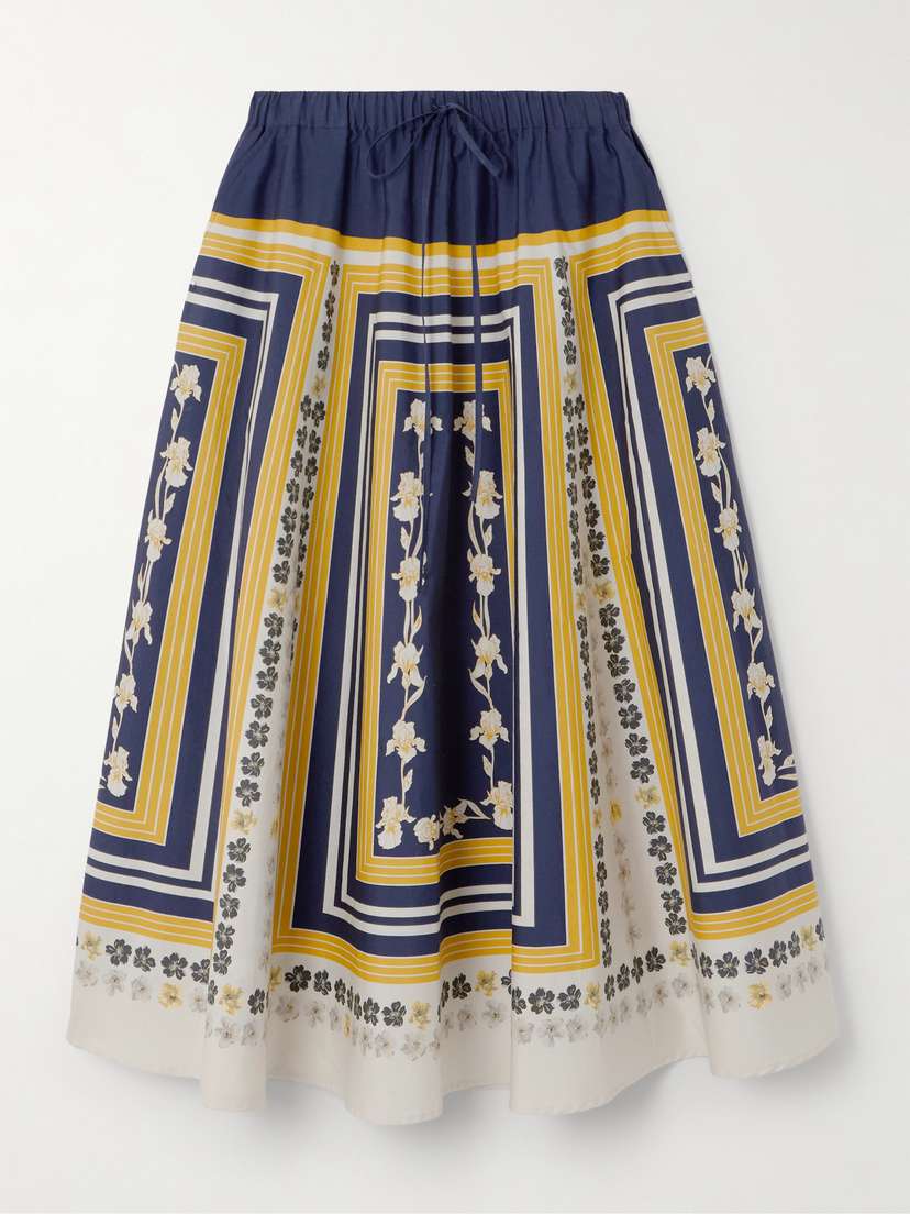 La DoubleJ Printed Cotton-poplin Midi Skirt