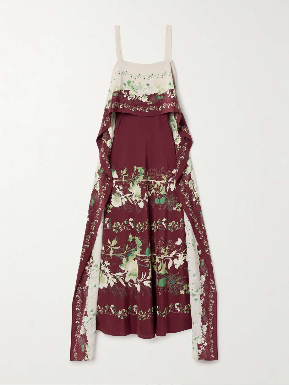 draped floral-print silk crepe de chine midi dress