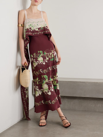 La DoubleJ Draped floral-print silk crepe de chine midi dress