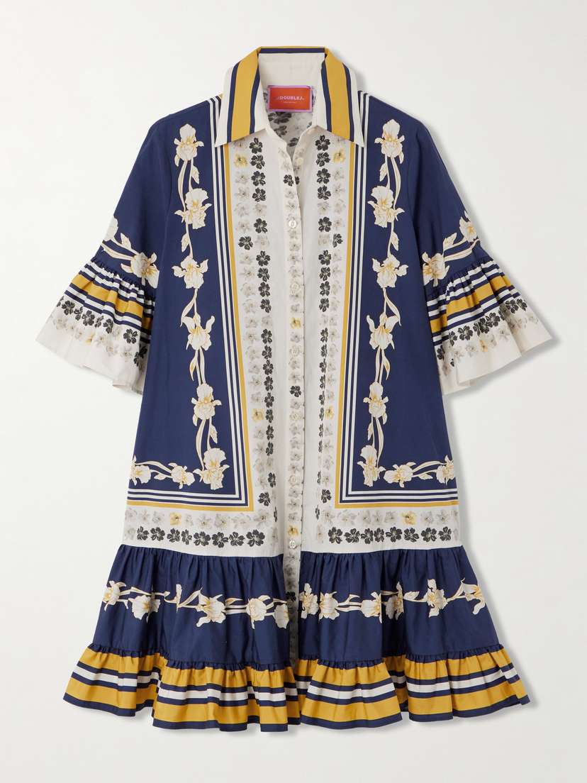 La DoubleJ Choux Printed Cotton-poplin Mini Shirt Dress