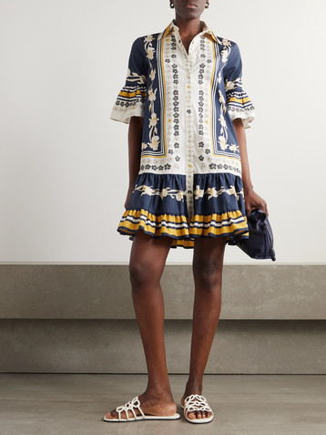 La DoubleJ Choux printed cotton-poplin mini shirt dress