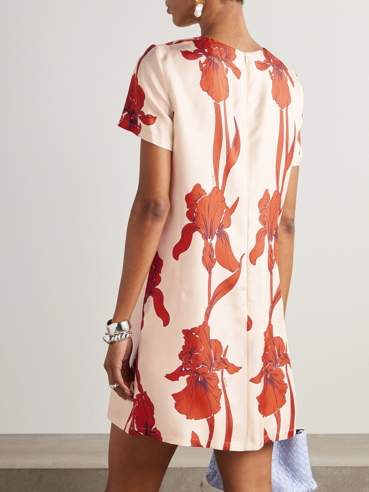 La Doublej Floral-print Silk-twill Mini Dress In Cream