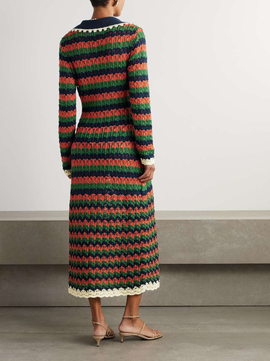 perry scalloped striped cotton midi dress