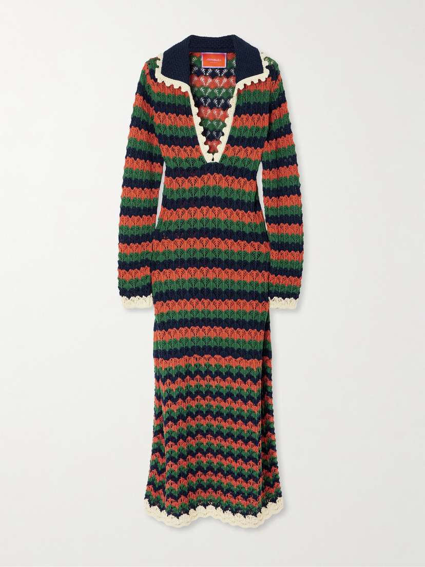 La DoubleJ Perry Scalloped Striped Cotton Midi Dress