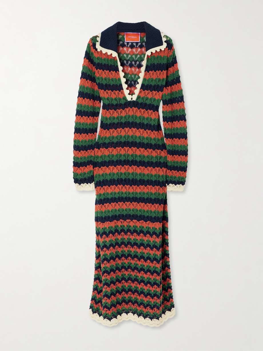 perry scalloped striped cotton midi dress
