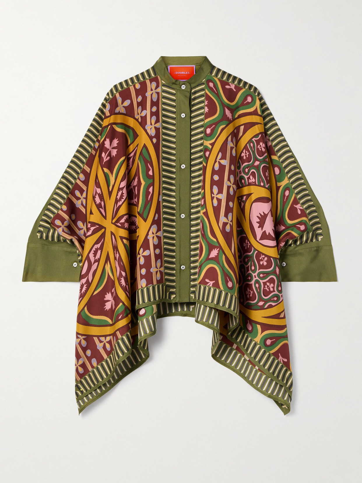 Shop La Doublej Foulard Printed Silk-twill Shirt In Yellow