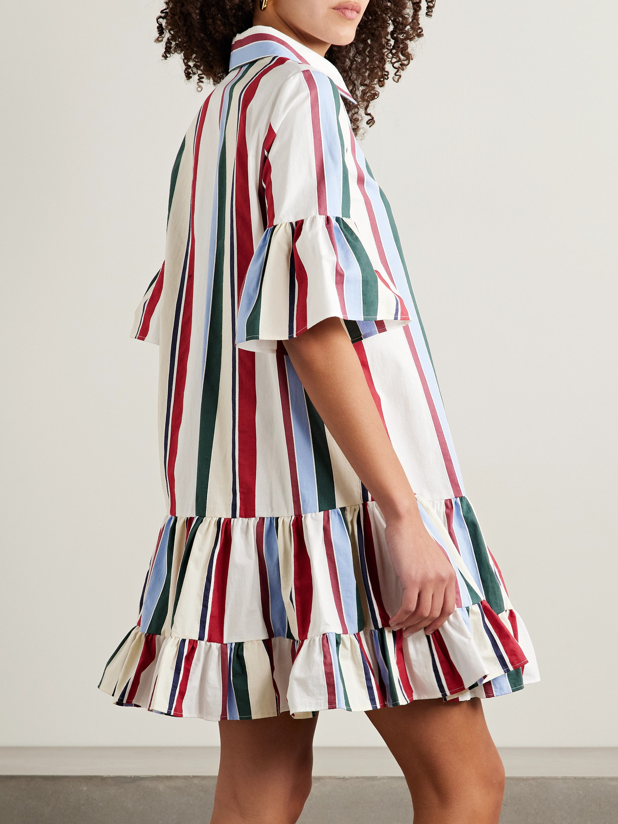 La Doublej Choux Ruffled Striped Cotton-blend Mini Dress In Ivory