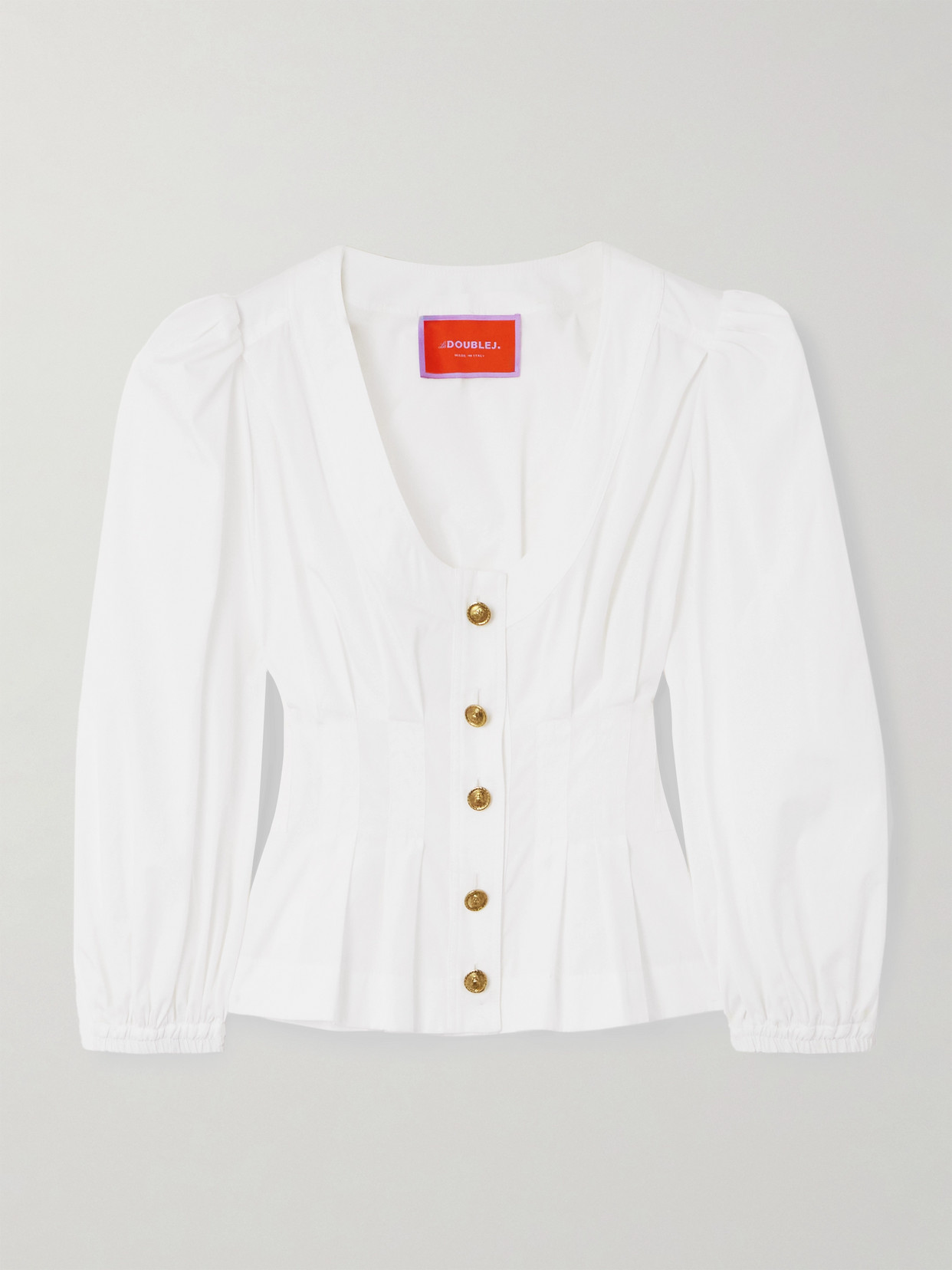 La Doublej Primrose Cotton-poplin Peplum Shirt In White