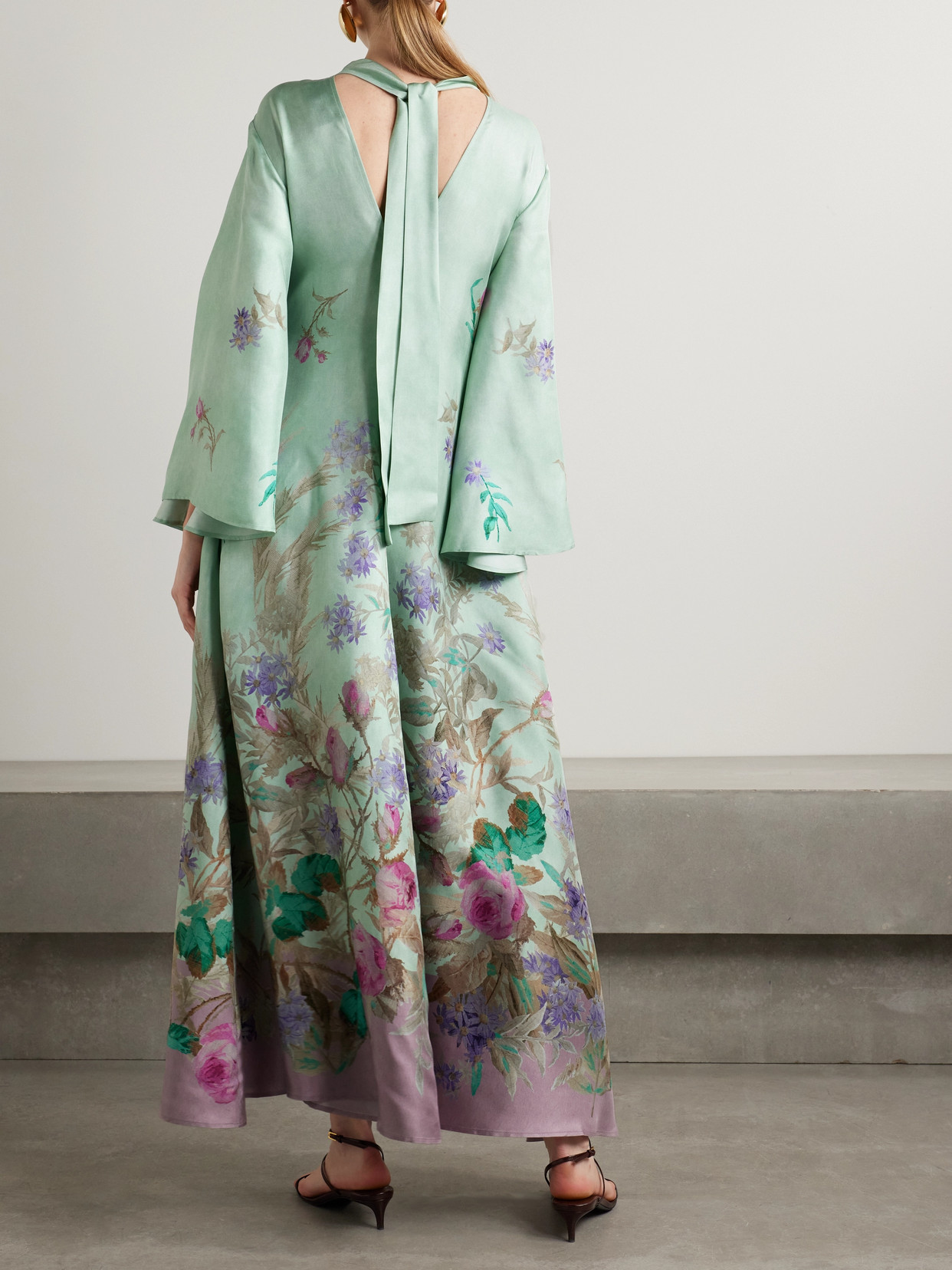 La Doublej La Double J Flowing Maxi Dress With Floral Print In Green