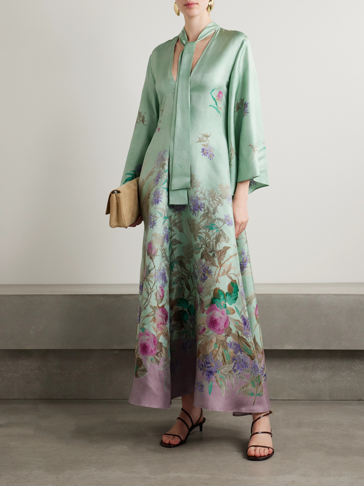 La Doublej La Double J Flowing Maxi Dress With Floral Print In Green