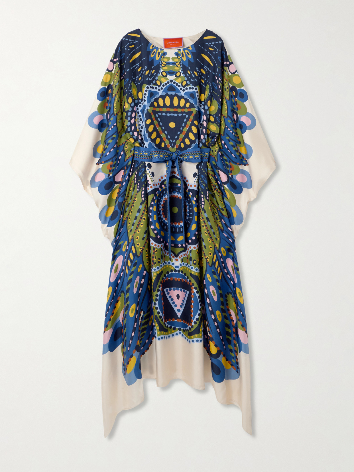 La Doublej Multicolor Kaftan With Belted Waist And All-over Graphic Print In Blue