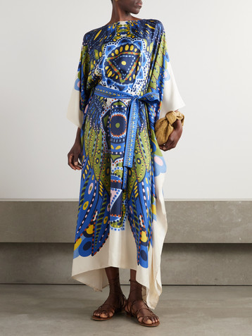 La DoubleJ Belted printed silk-twill kaftan