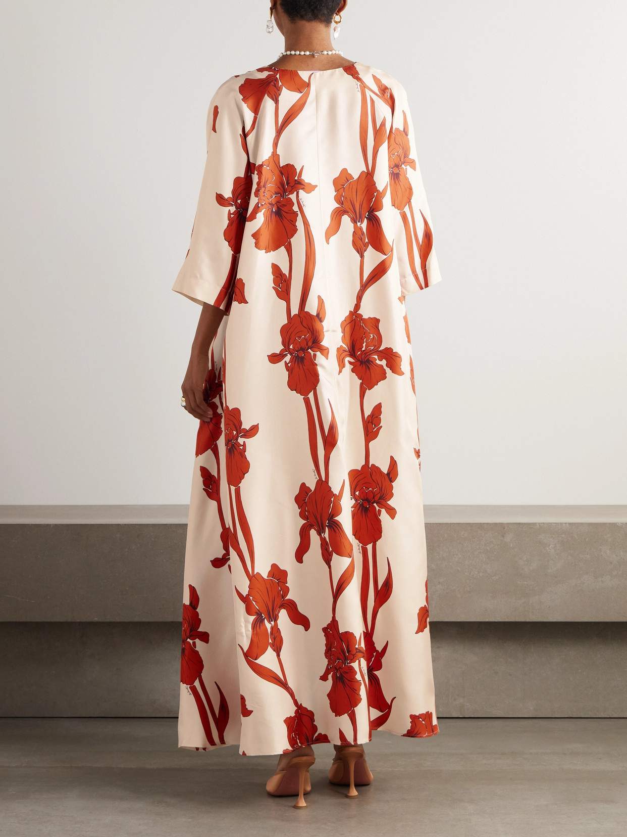 La Doublej La Double J Muumuu Printed Silk-satin Maxi Dress In Ivory