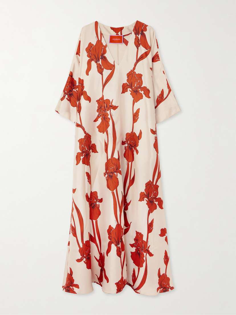 La DoubleJ Muumuu Floral-print Silk-twill Maxi Dress