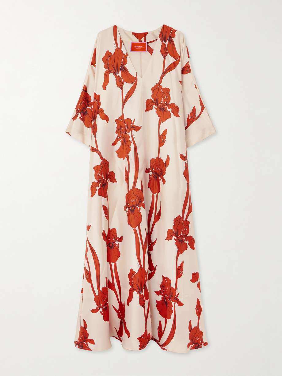 muumuu floral-print silk-twill maxi dress