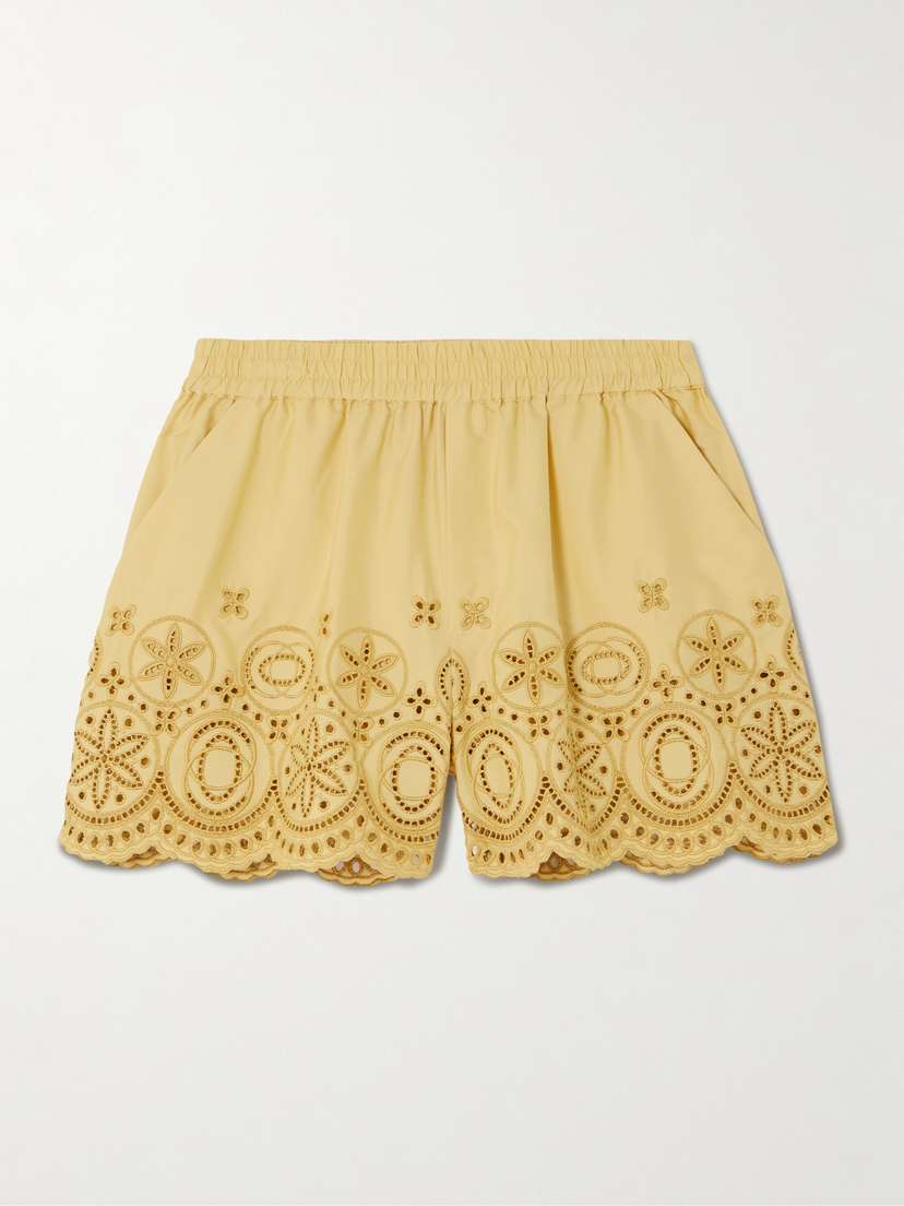 La DoubleJ Scalloped Broderie Anglaise-trimmed Cotton-poplin Shorts