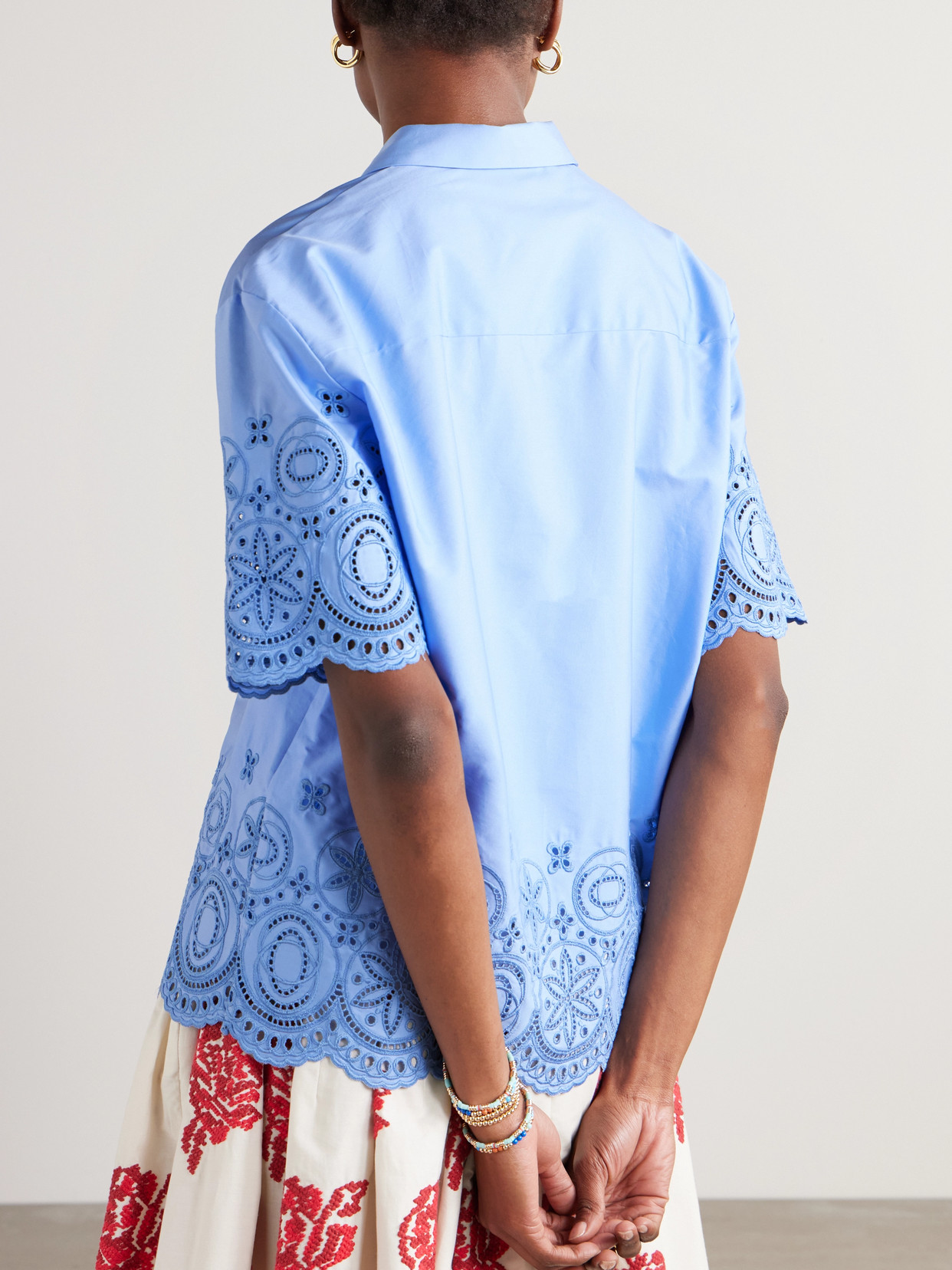 LA DOUBLEJ SCALLOPED BRODERIE ANGLAISE COTTON-BLEND SHIRT