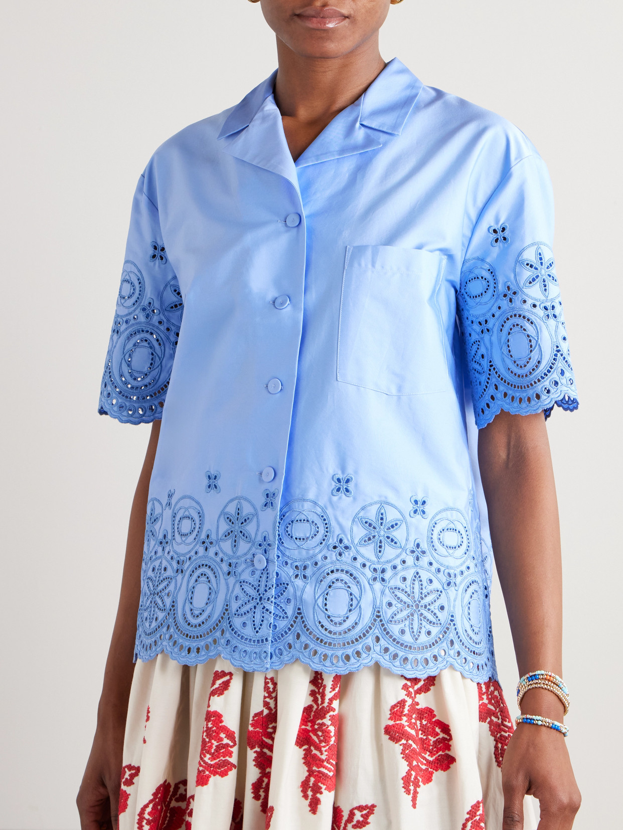 LA DOUBLEJ SCALLOPED BRODERIE ANGLAISE COTTON-BLEND SHIRT