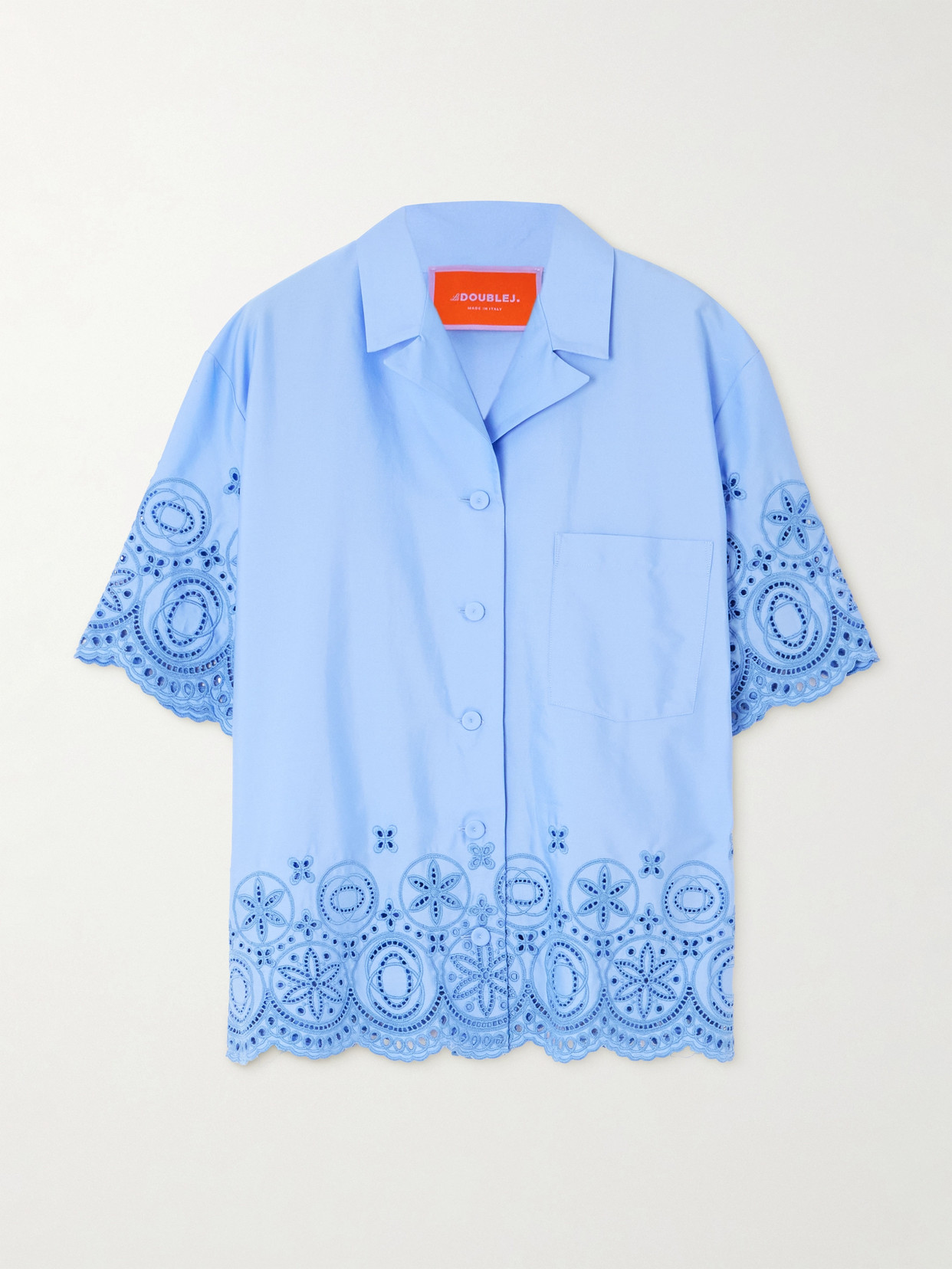 La Doublej Scalloped Broderie Anglaise Cotton-blend Shirt In Blue
