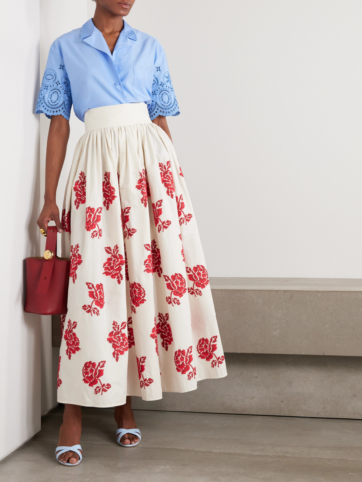 LA DOUBLEJ SCALLOPED BRODERIE ANGLAISE COTTON-BLEND SHIRT