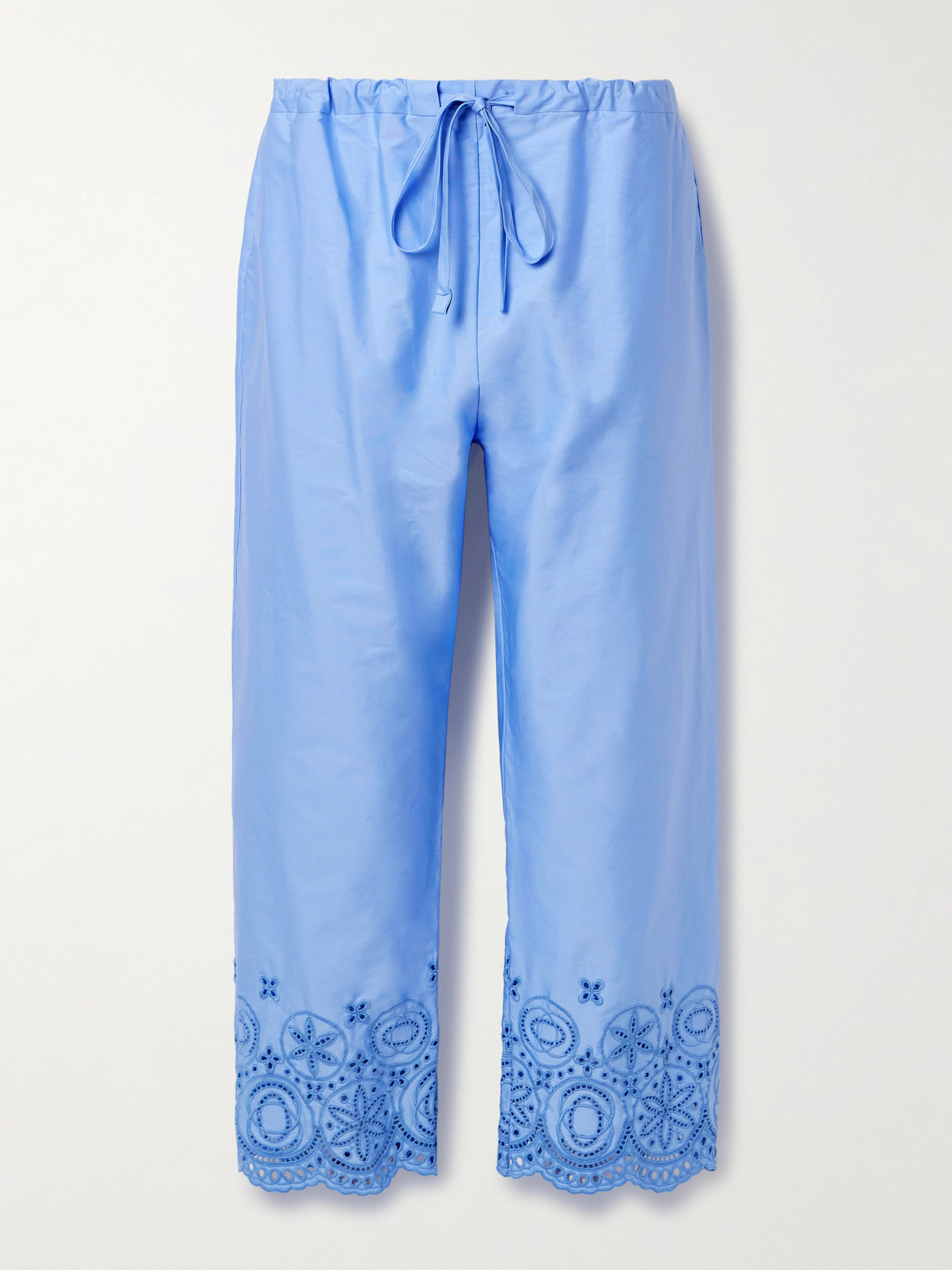 La Doublej Broderie Anglaise Cotton-blend Poplin Straight-leg Pants In Blue