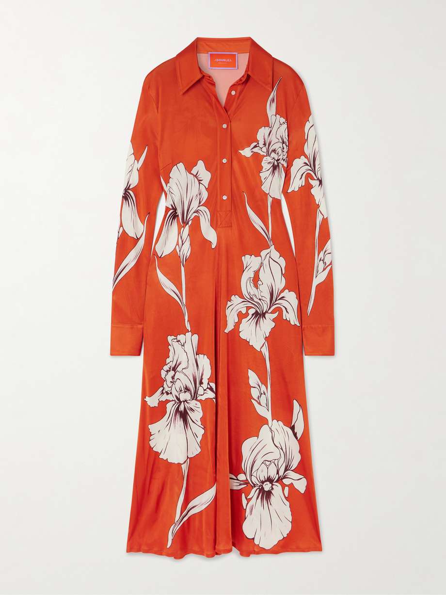 perry floral-print jersey midi shirt dress
