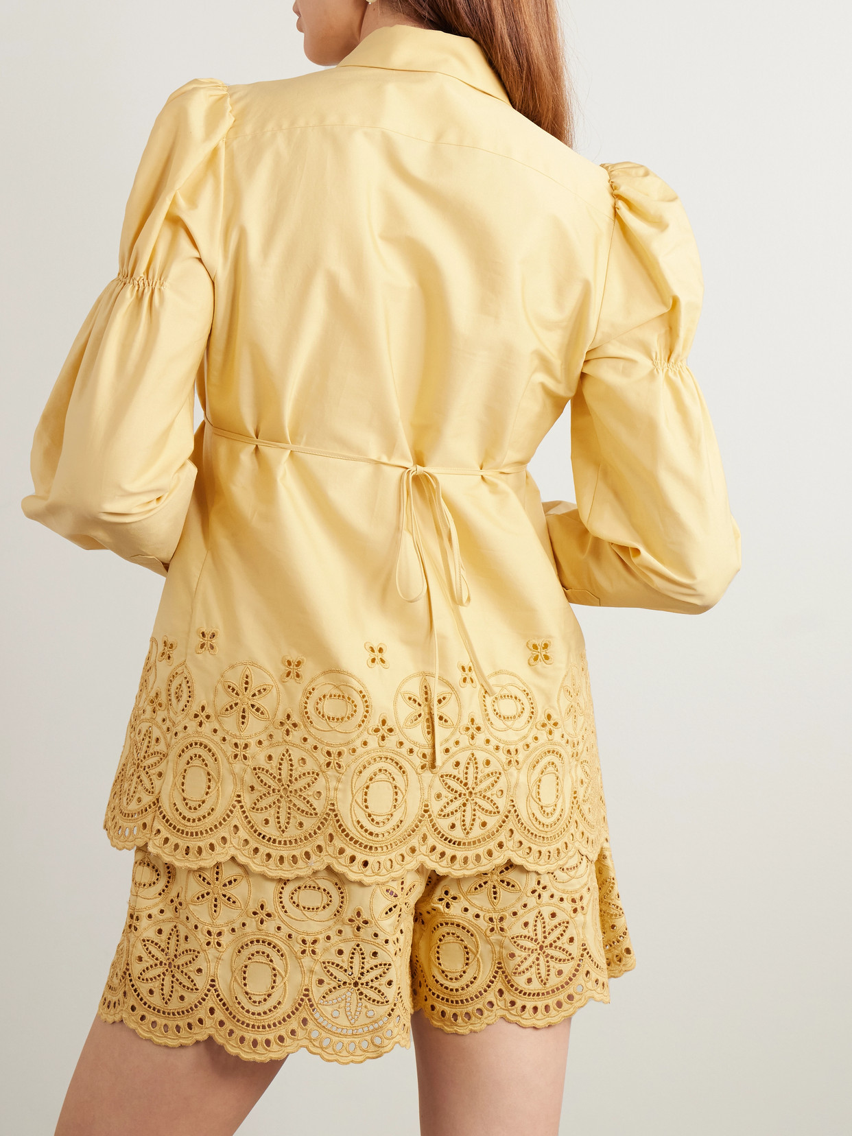 La Doublej Franca Gathered Broderie Anglaise Cotton-blend Sateen Shirt