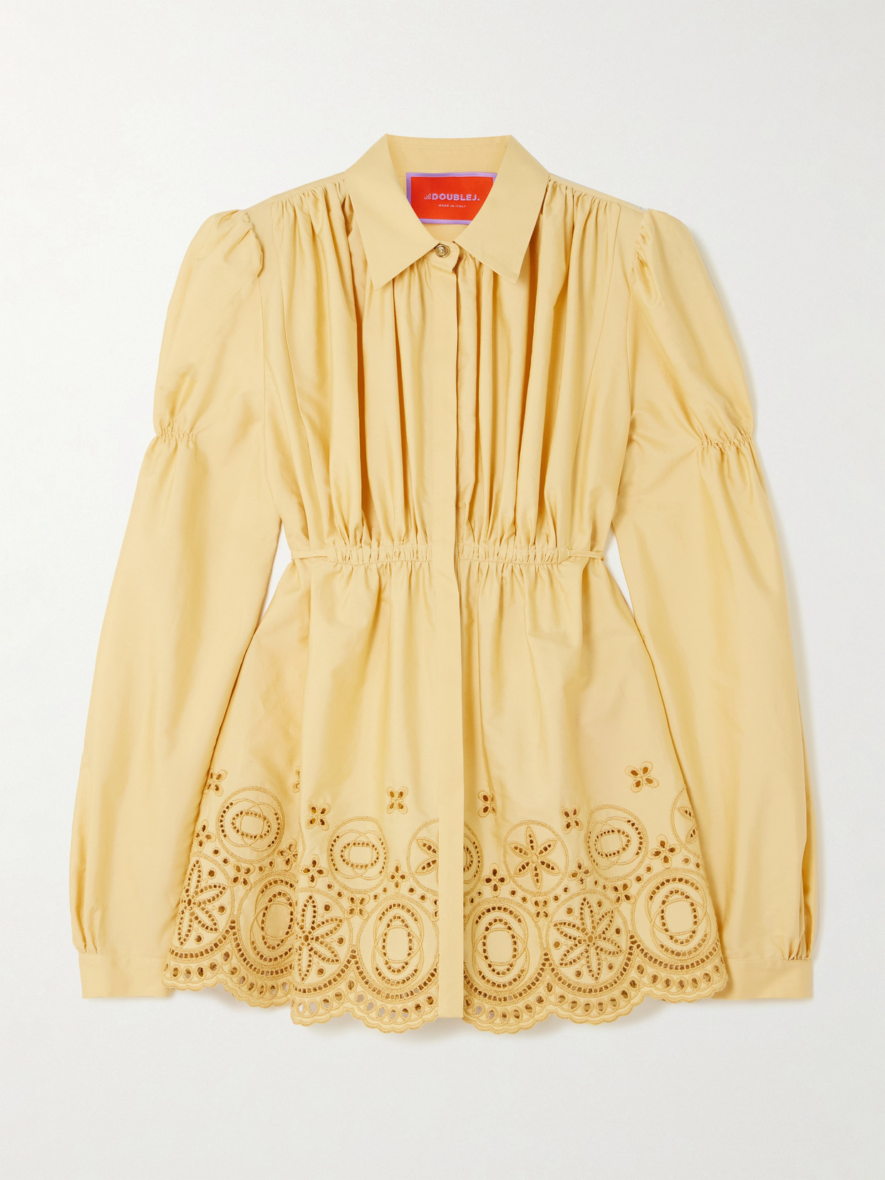 La Doublej Franca Gathered Broderie Anglaise Cotton-blend Sateen Shirt