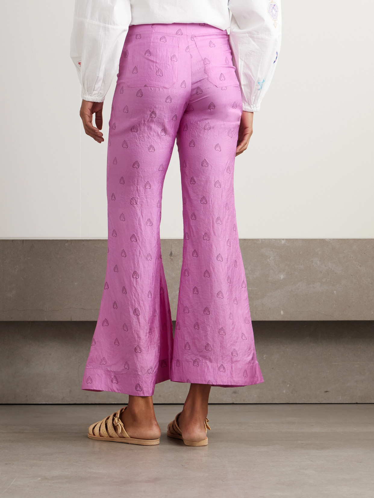 Alix Of Bohemia Farah Printed Silk Flared Pants In Pink