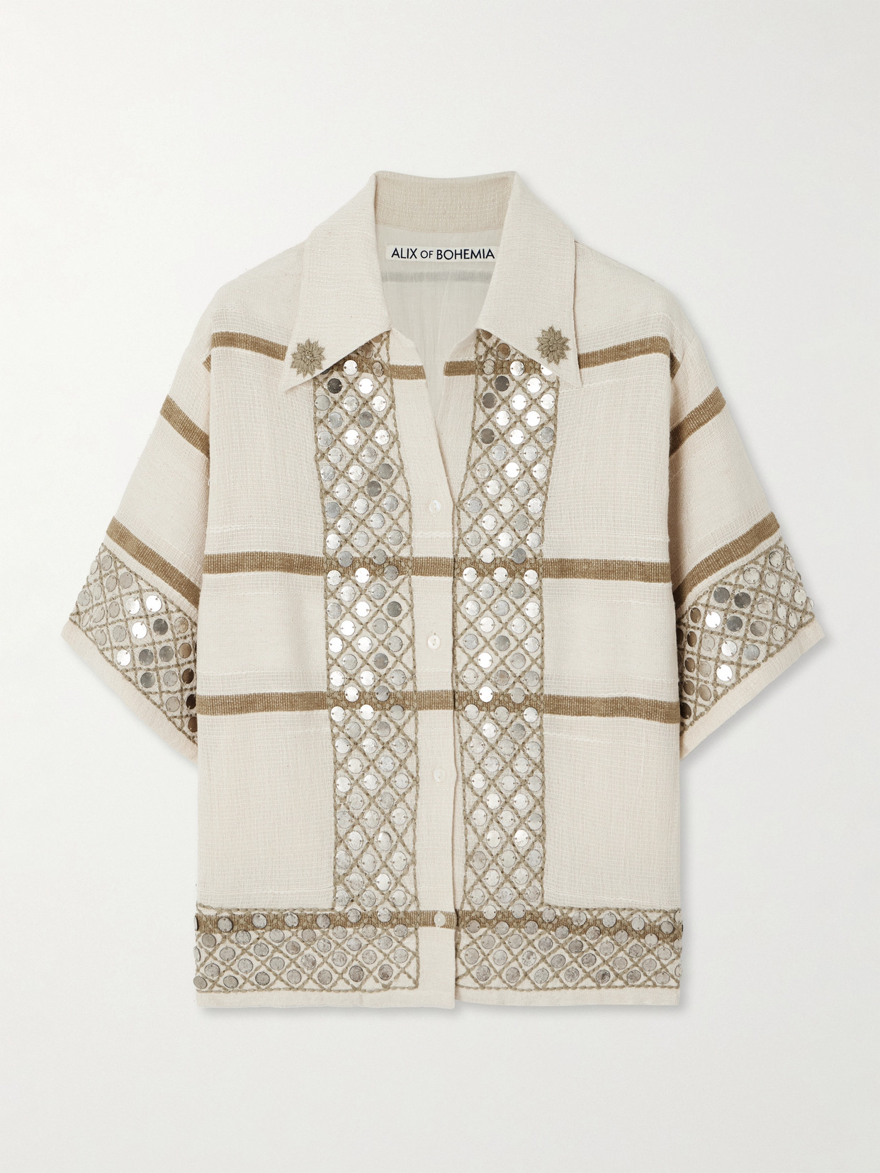 Alix Of Bohemia Stevie Embellished Striped Cotton-blend Gauze Shirt In Ecru