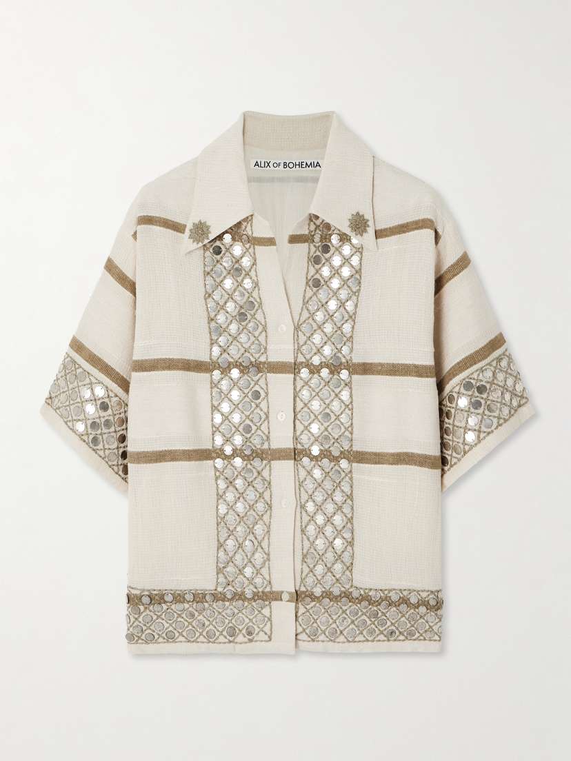 ALIX OF BOHEMIA Stevie Embellished Striped Cotton-blend Gauze Shirt