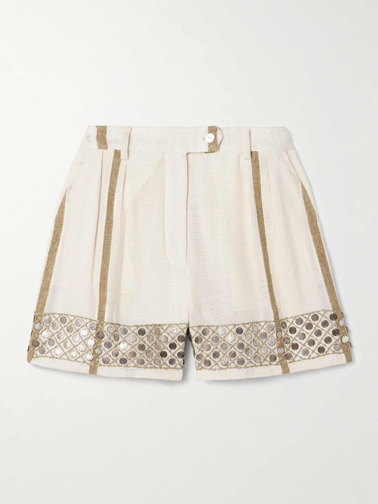 Alix Of Bohemia Deena Embellished Cotton-blend Shorts In Ecru