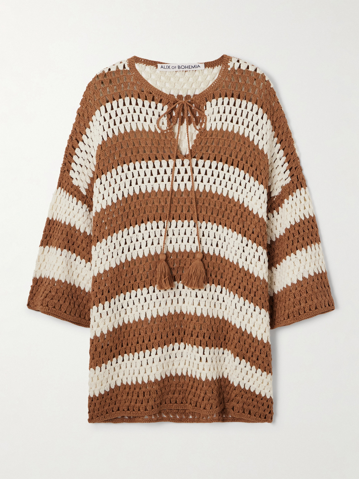 Alix Of Bohemia Nolan Striped Open-knit Cotton Sweater In Brown