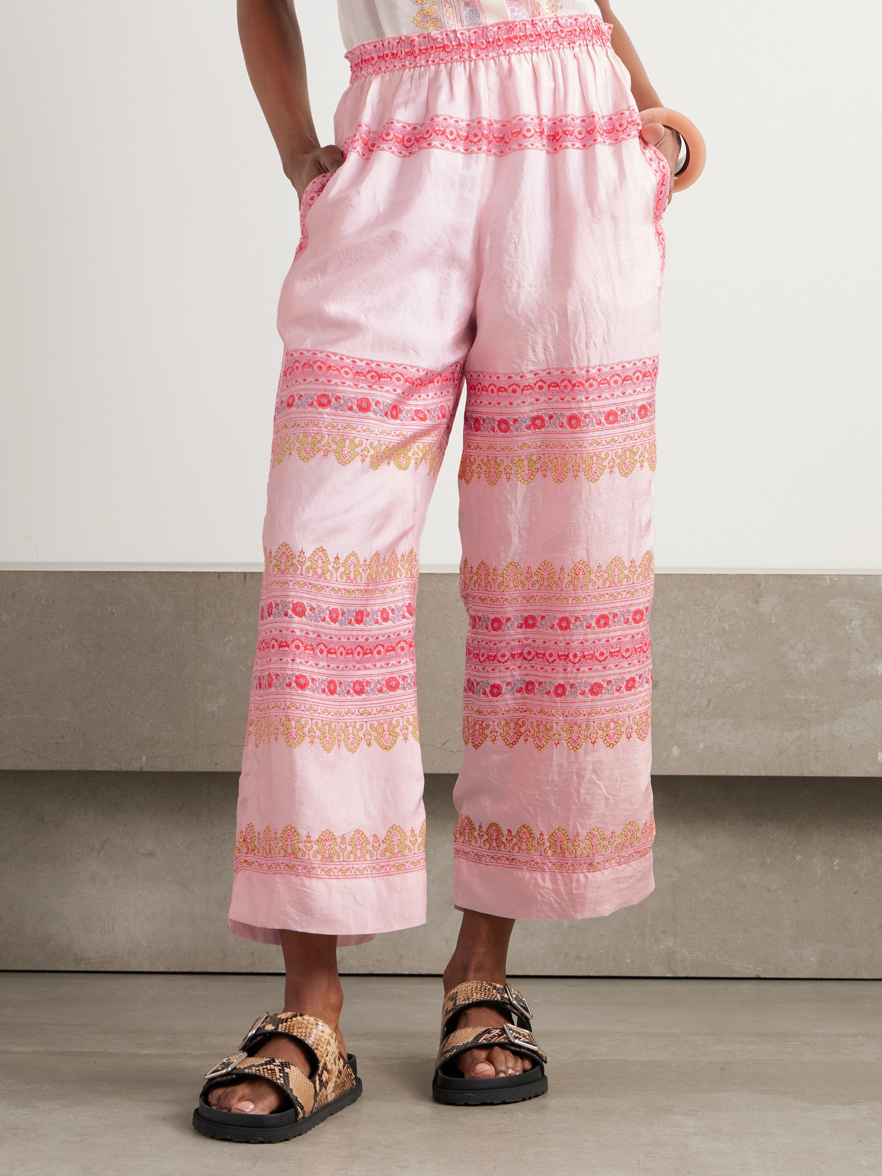 Alix Of Bohemia Otto Printed Silk-satin Wide-leg Pants In Pink