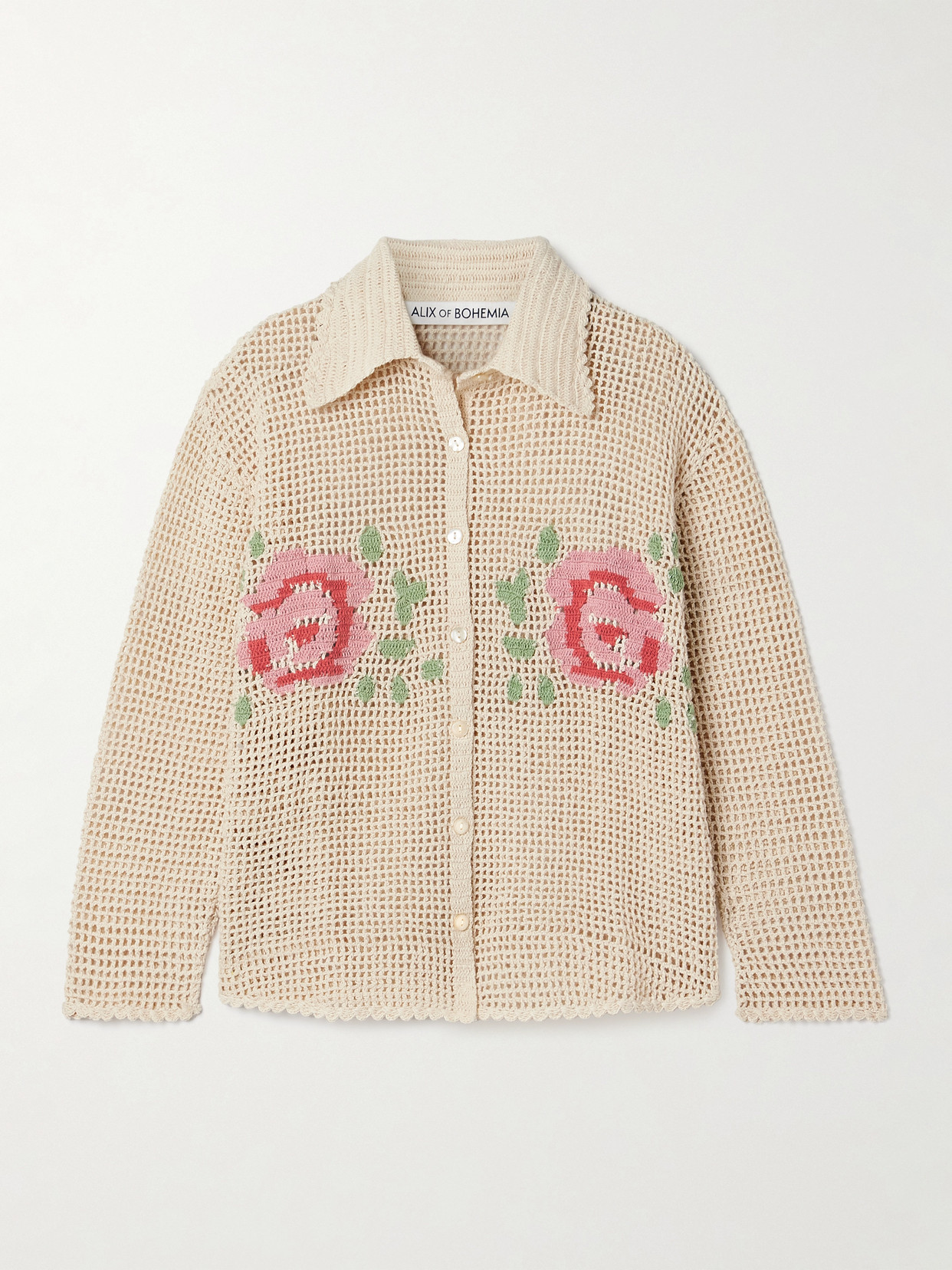 Alix Of Bohemia Emery Embroidered Crocheted Cotton Shirt In Neutrals
