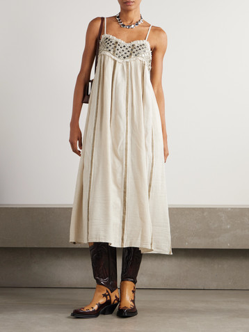 Alix Of Bohemia Eden frayed embellished striped cotton-blend gauze midi dress